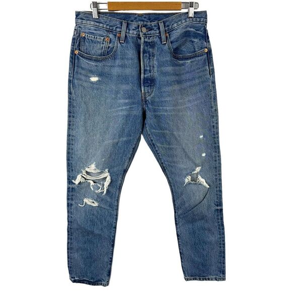 Levi's 501S Skinny Jeans in Old Hangouts Button Fly Denim Size 30 Distressed Mom - Picture 2 of 16